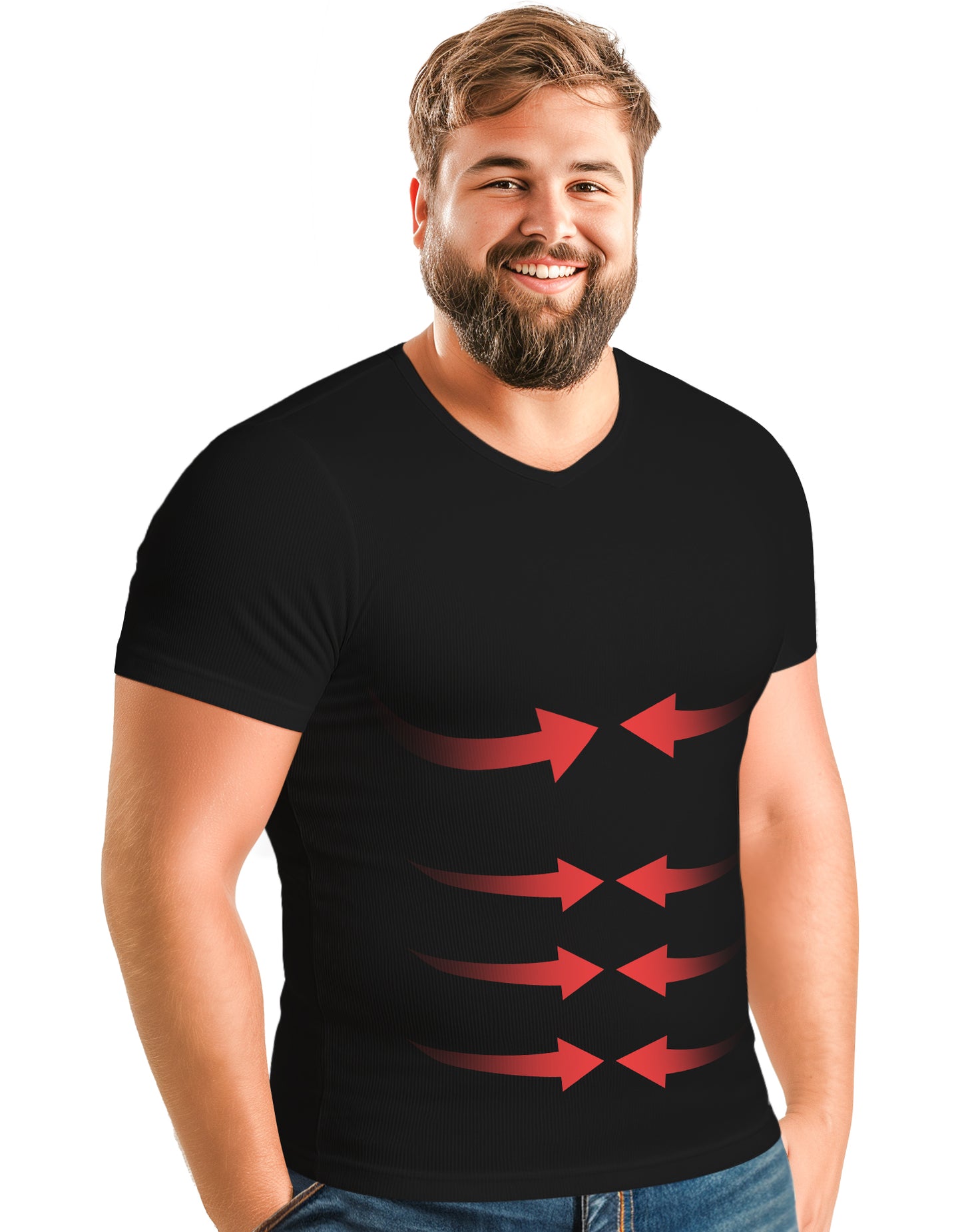 Short Sleeve Men's Compression V-Neck T-Shirt Shapewear for Gynecomastia