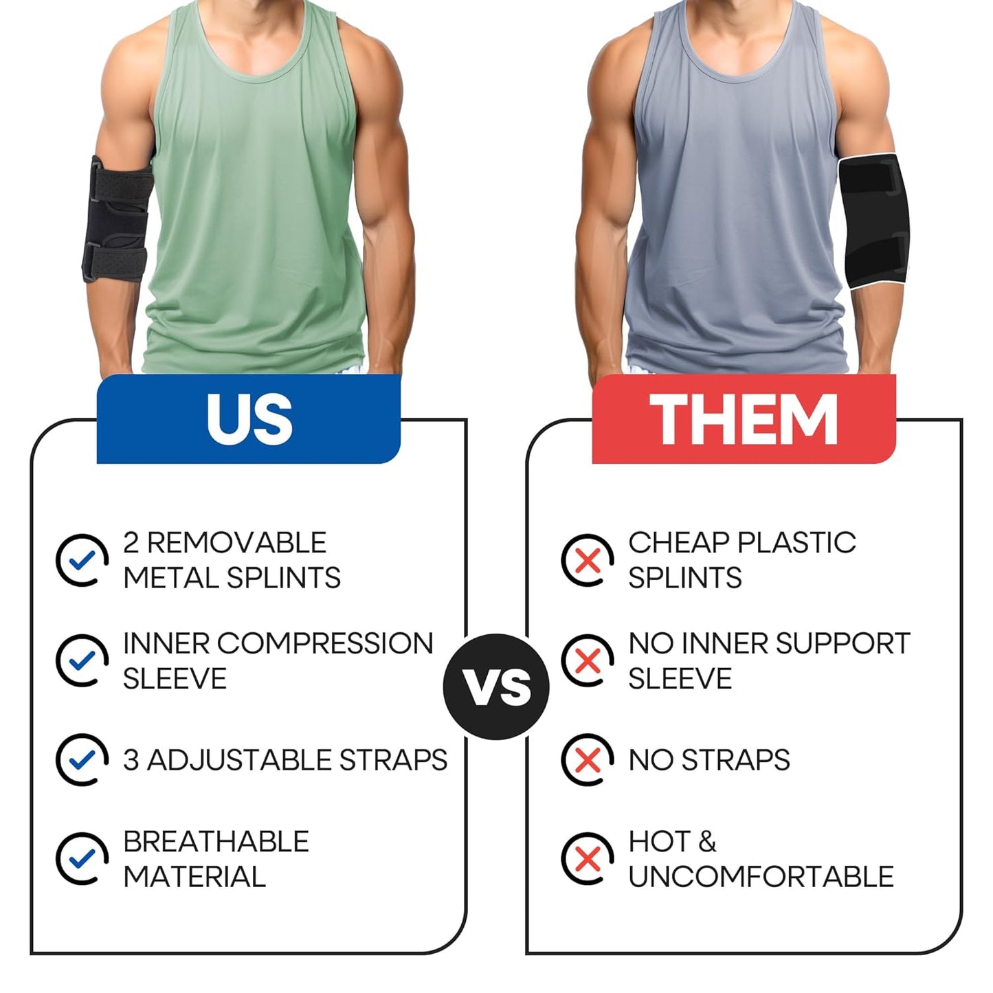 Unisex Elbow Brace with Removable Splints