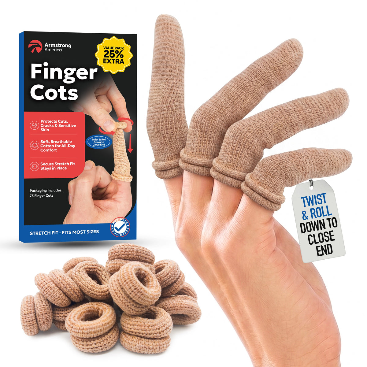 Cotton Finger Cots & Finger Protectors (75 Pack)