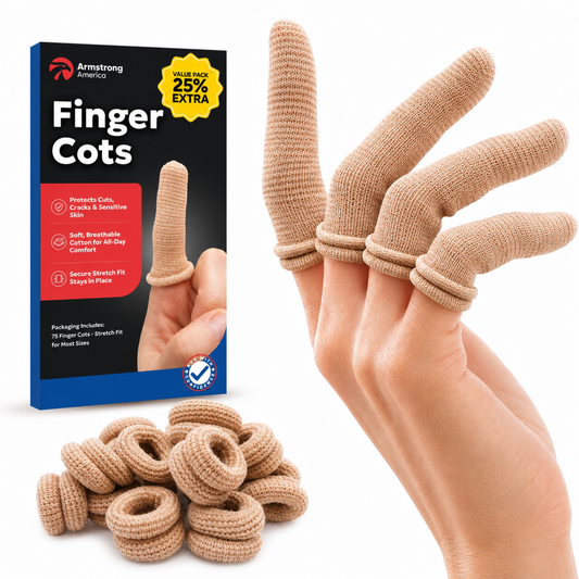 75 Pack Cotton Finger Cots - Finger Protectors for Wound Care