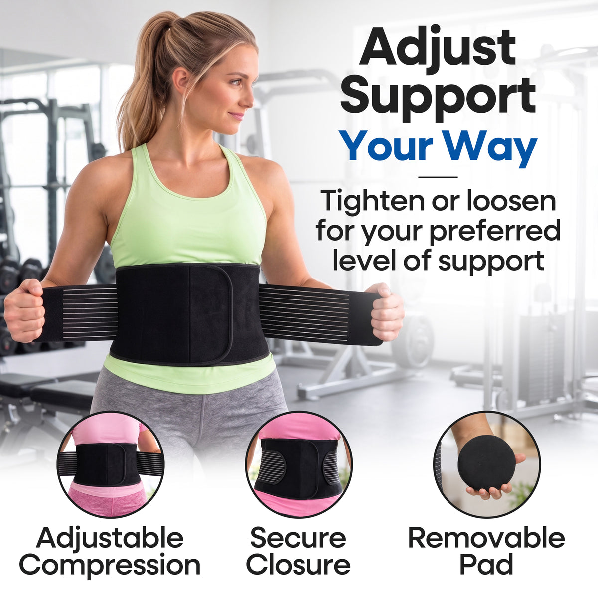 Ceinture herniaire unisexe avec sangles de soutien et pelote de compression