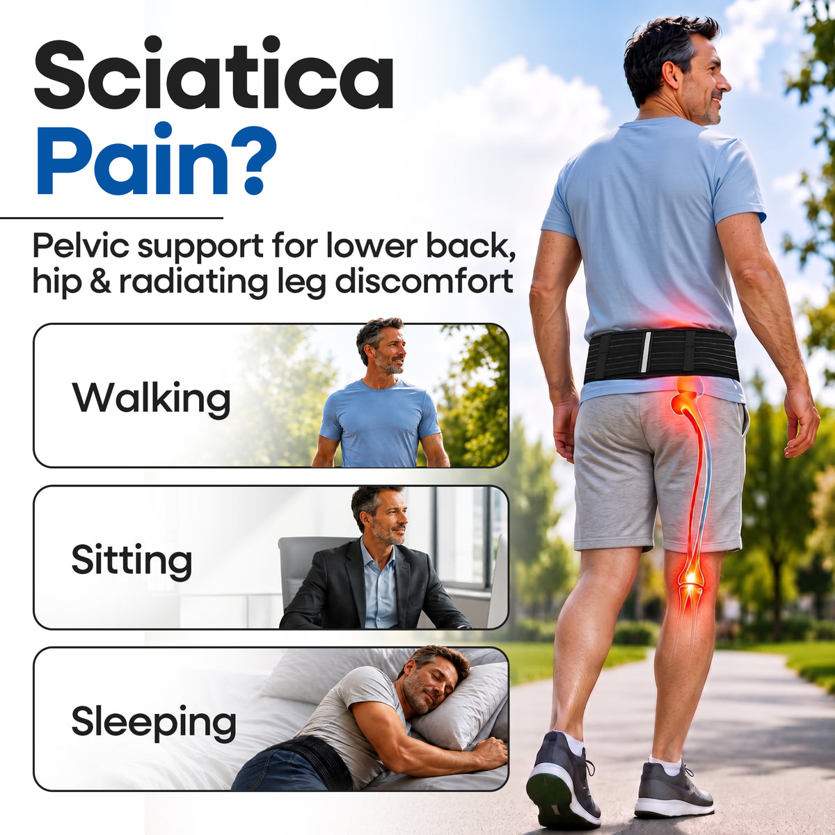 Cinturón para la articulación sacroilíaca, soporte sacroilíaco para aliviar el dolor de ciática