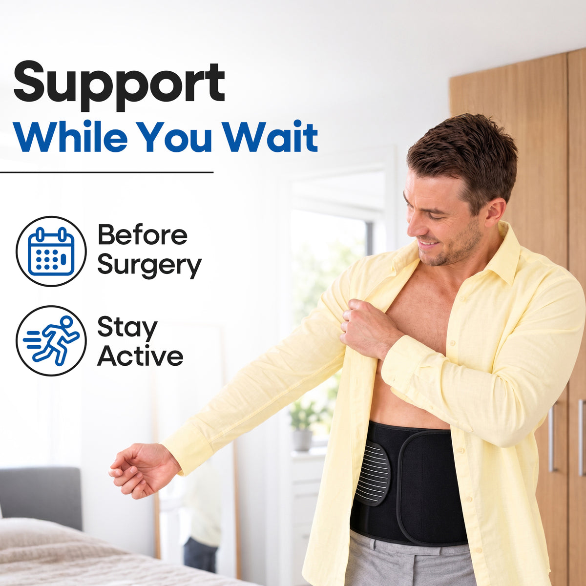 Ceinture herniaire unisexe avec sangles de soutien et pelote de compression