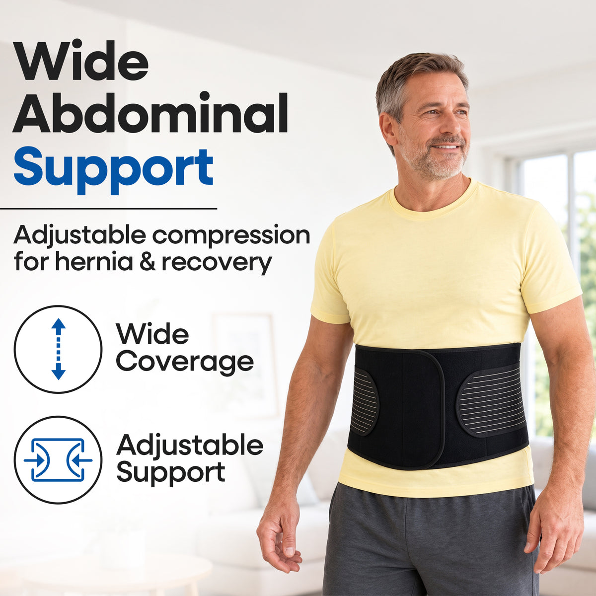 Ceinture herniaire unisexe avec sangles de soutien et pelote de compression