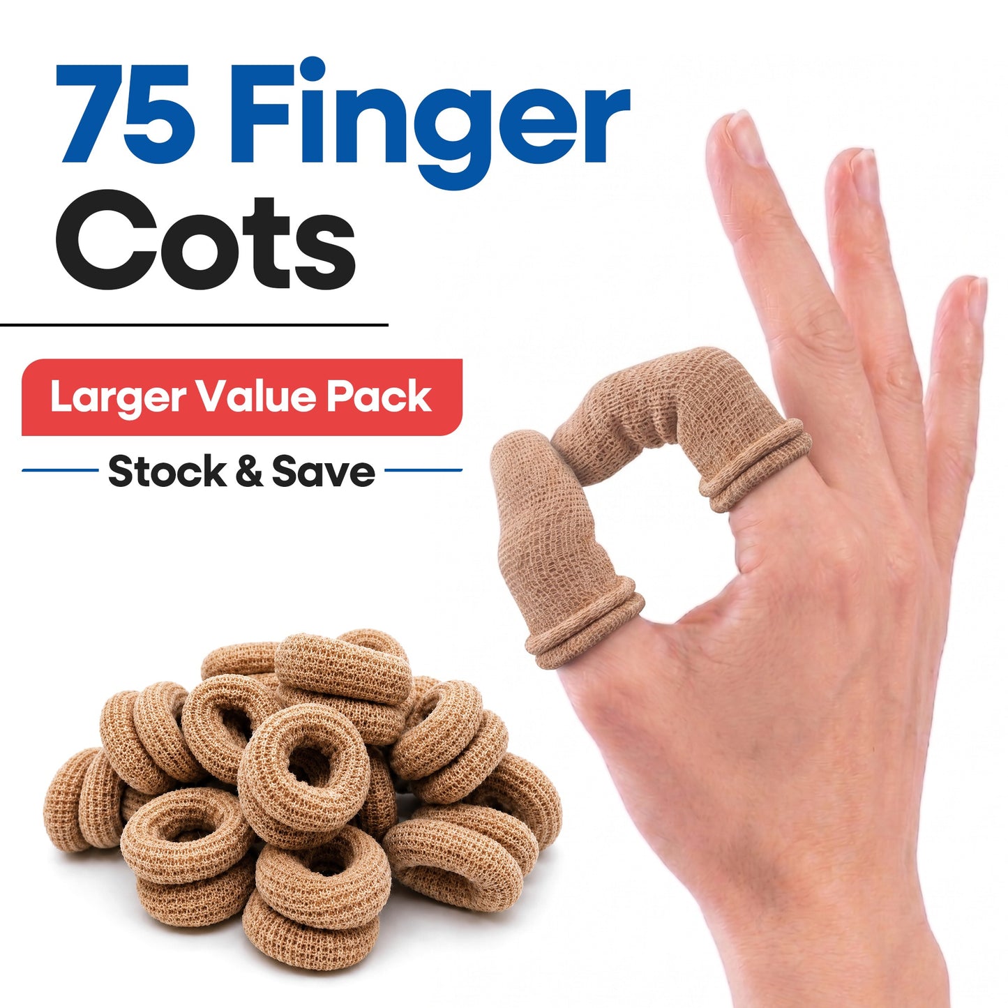 75 Pack Cotton Finger Cots - Finger Protectors for Wound Care