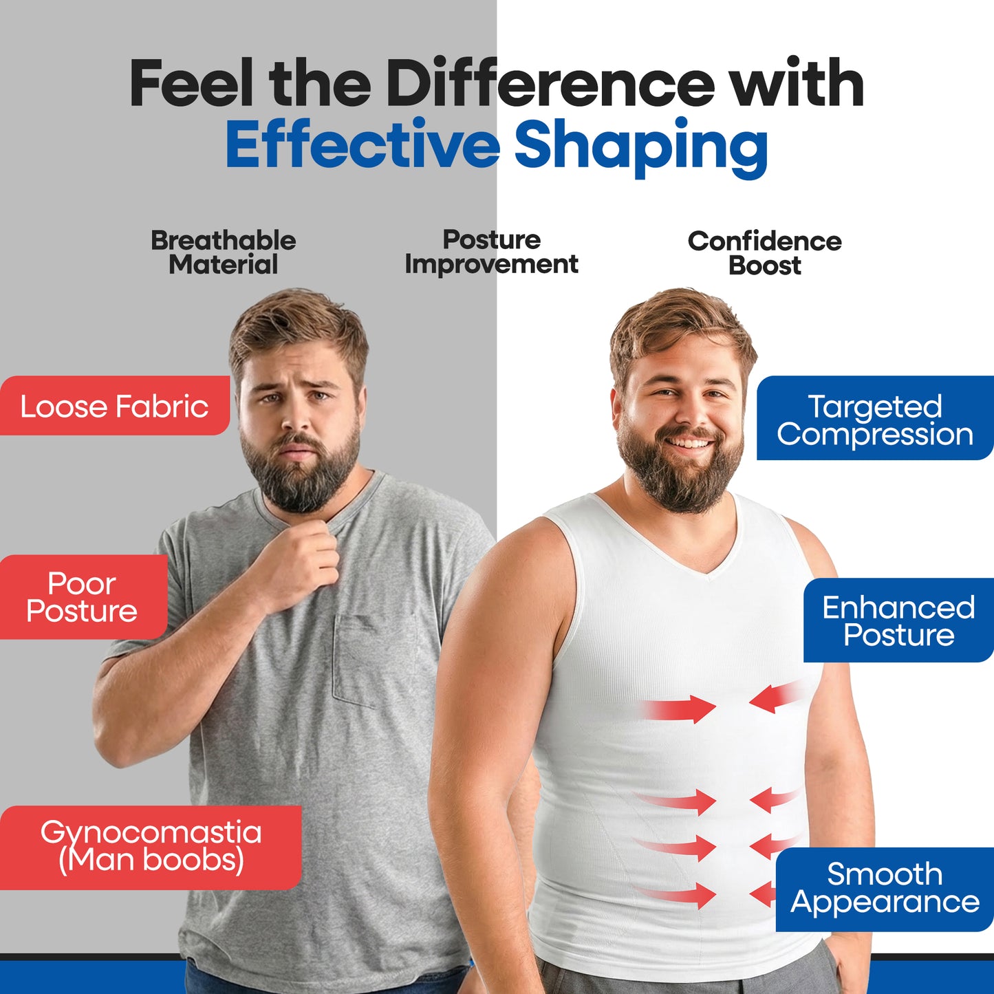 Mens Compression Slimming V-Neck Tank Top Shapewear