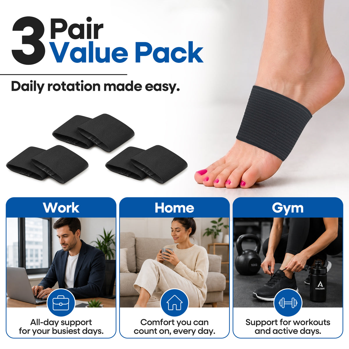 Soportes de arco unisex para fascitis plantar | 3 pares