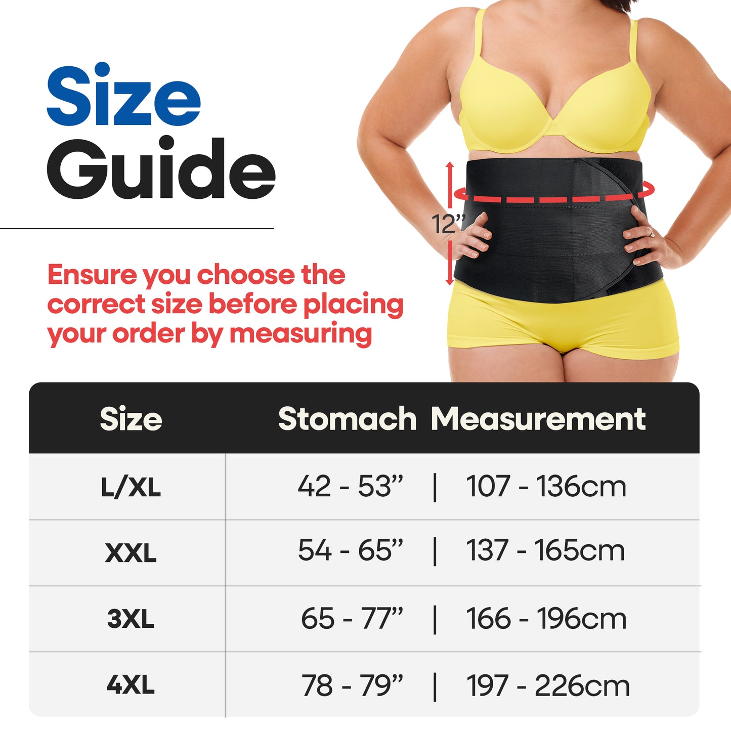 Unisex Plus Size 12" Wide Abdominal Binder Belly Wrap