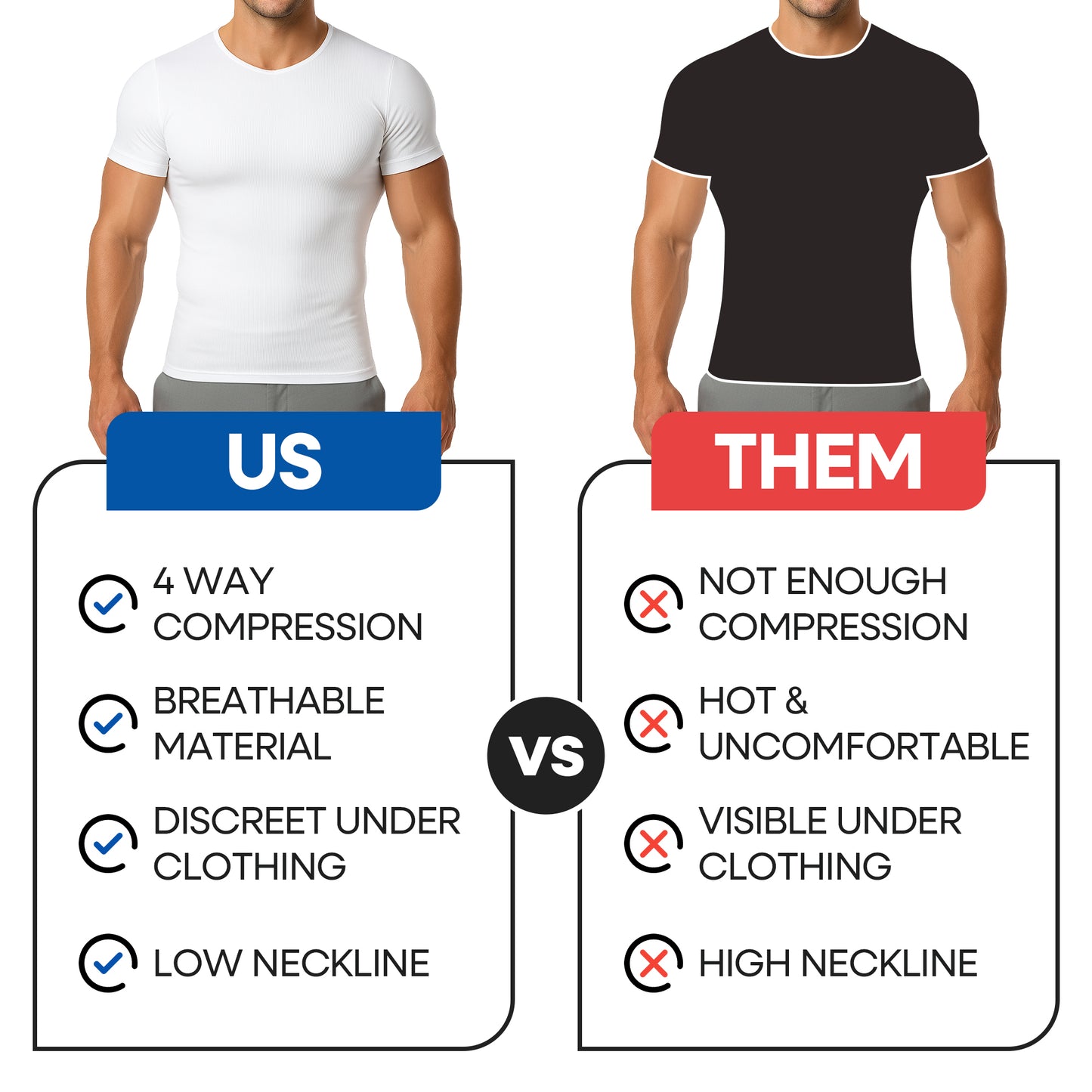 Short Sleeve Men's Compression V-Neck T-Shirt Shapewear for Gynecomastia