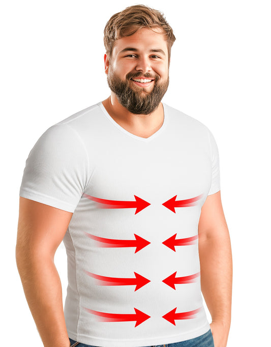 T-shirt gainant compression homme à col en V et manches courtes