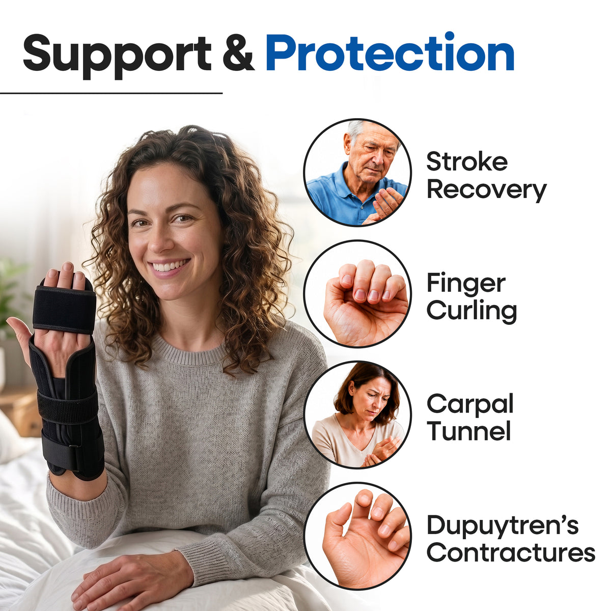 Resting Hand Splint for Stroke - Hand Brace with Finger Support Brace (Fits Both Hands)