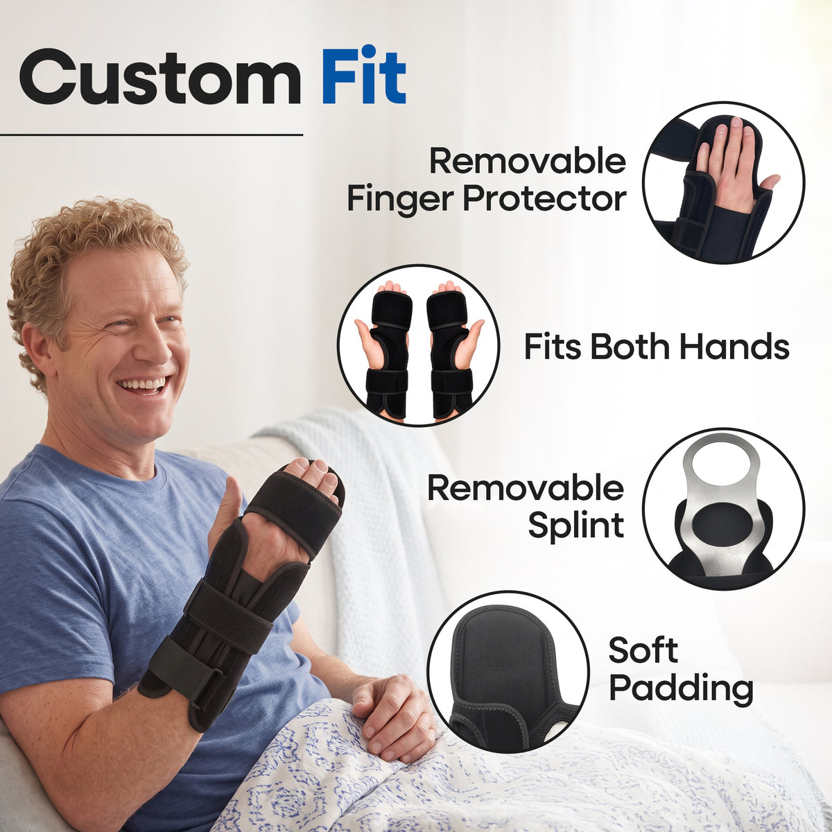 Resting Hand Splint for Stroke - Hand Brace with Finger Support Brace (Fits Both Hands)