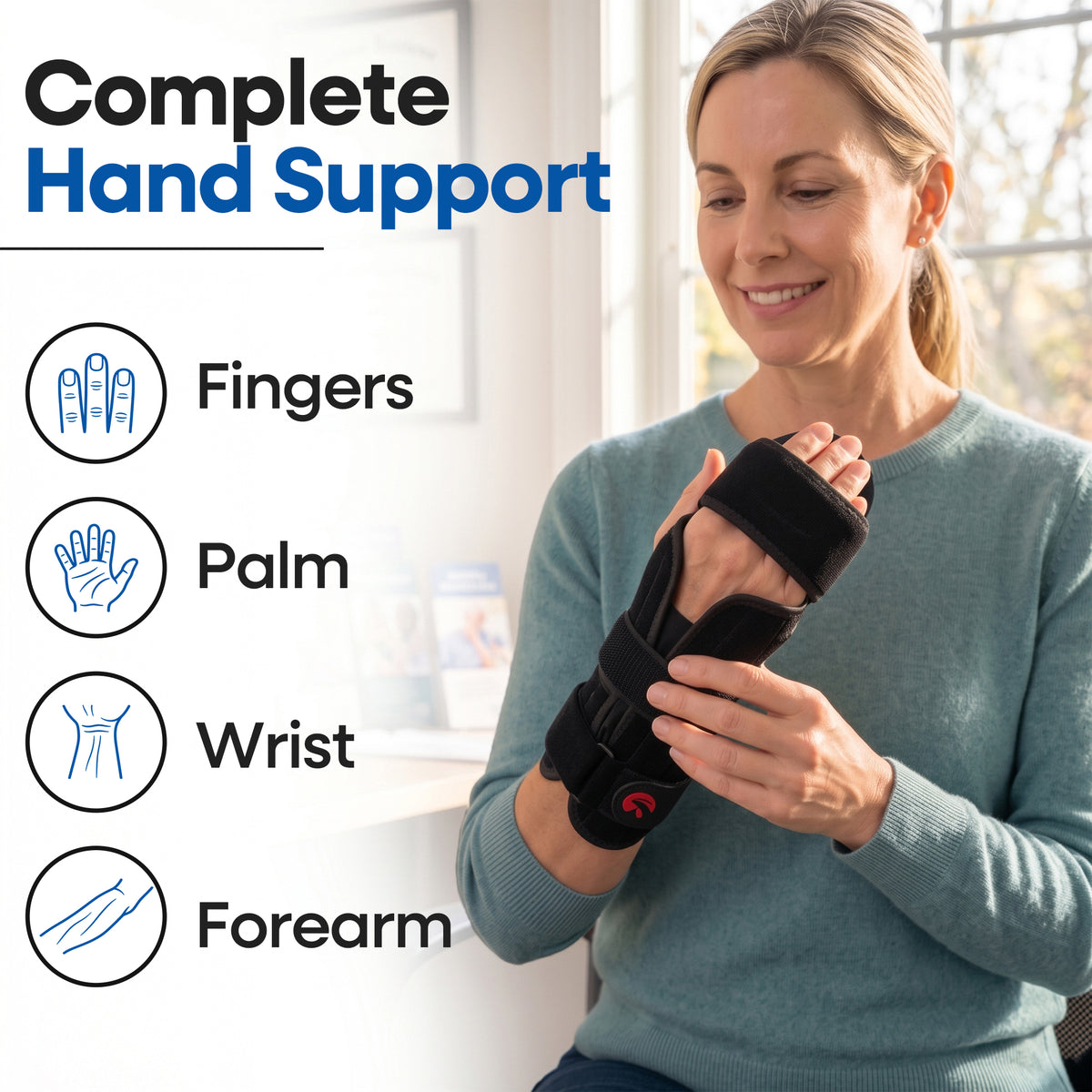 Resting Hand Splint for Stroke - Hand Brace with Finger Support Brace (Fits Both Hands)