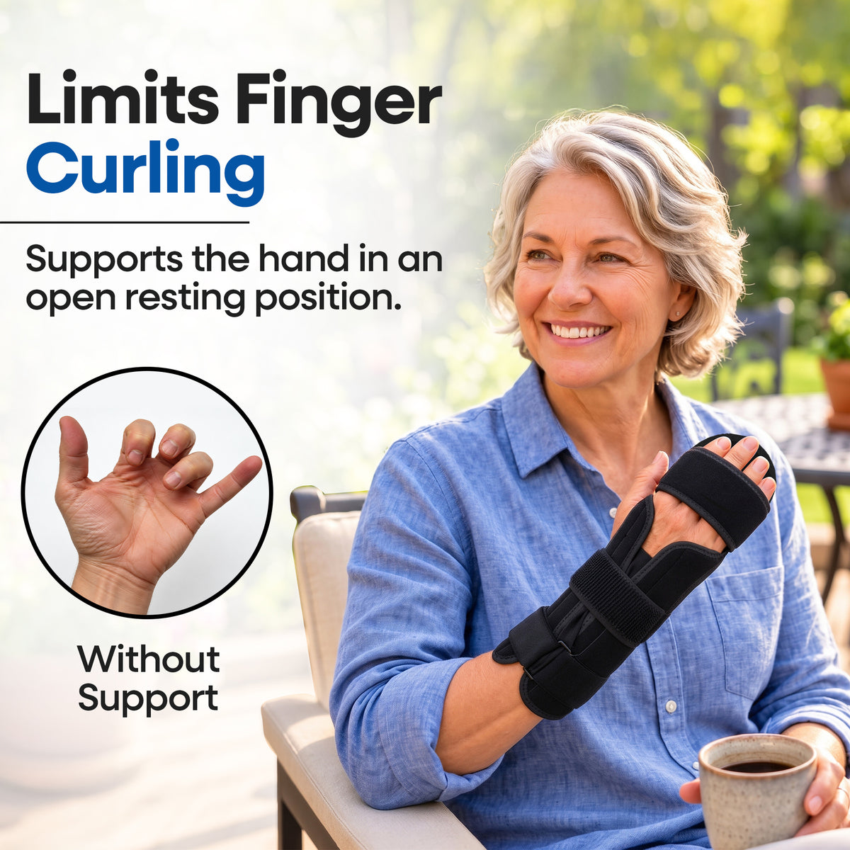 Resting Hand Splint for Stroke - Hand Brace with Finger Support Brace (Fits Both Hands)